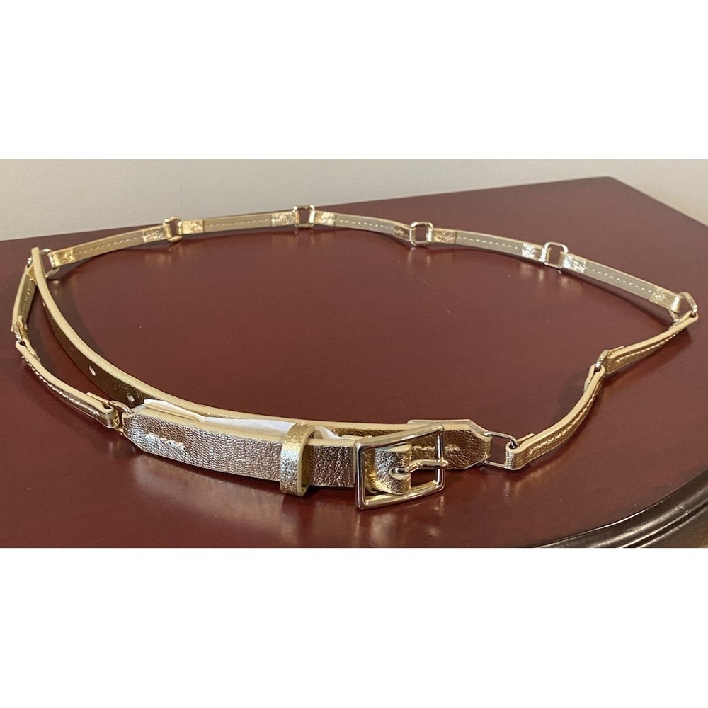 Talbots Women's Metallic Gold Leather Belt Sz: Medium Skinny Hipster Boho NEW